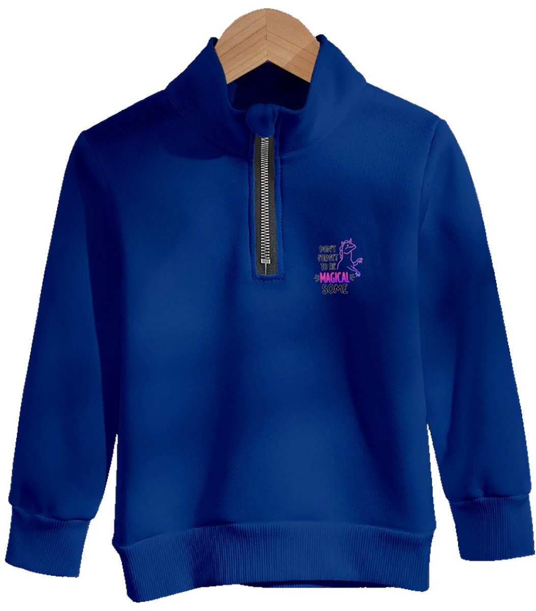 Currero Quarter Zip Meisjes Sweater Met Rits Jumper Quarterzip Hoodie Meisje Warme Trui Vest Lang Coltrui 8 Jaar Blauw