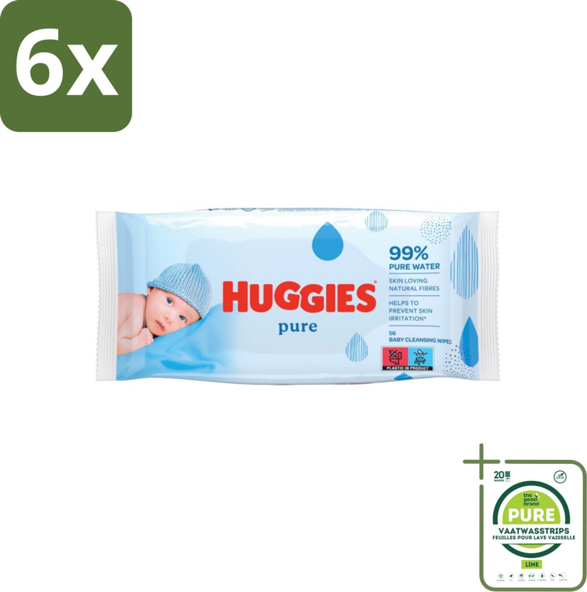 Huggies - Billendoekjes - Pure - Tegen Huidirritaties - 56 Babydoekjes - Voordeelverpakking - 6 stuks - Babydoekjes - Billendoekjes