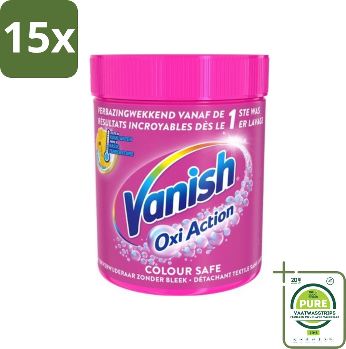 15 x Vanish Oxi Action - Veilige Kleur - Vlekkenverwijderaar Poeder - Zonder Bleek - Gekleurde Was - 550 Gram - Grootverpakking - Vlekkenverwijderaar - Kleurveilig - Waspoeder - Gekleurde Was - Vlekken Verwijderen