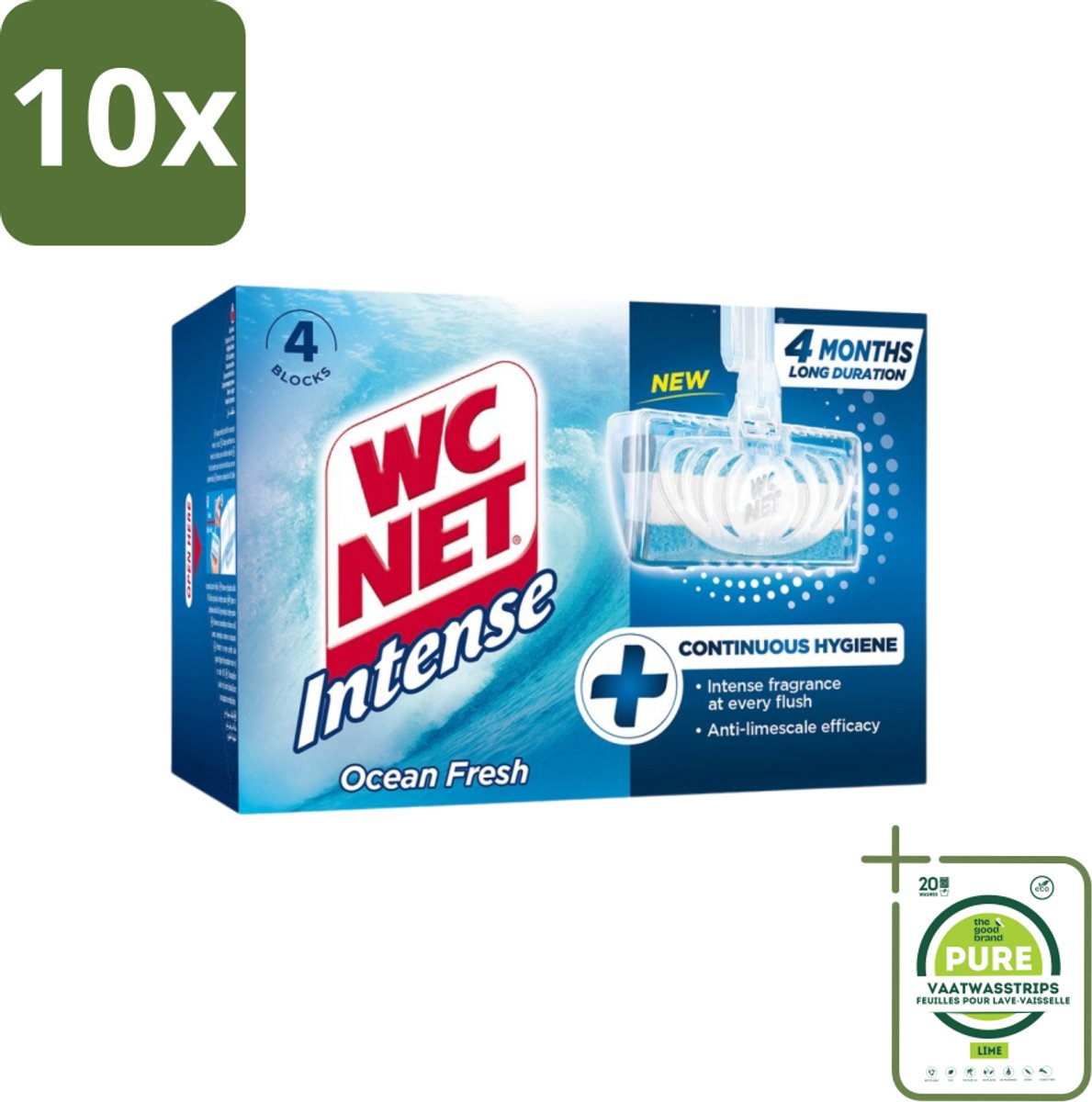 10 x WC Net - Toiletblok - Ocean Fresh - 4 Blokjes - Grootverpakking - Toiletblokjes - Toilet Schoonmaak - Wc Reiniging - Geur Neutraliseren - Kalkaanslag Bestrijden