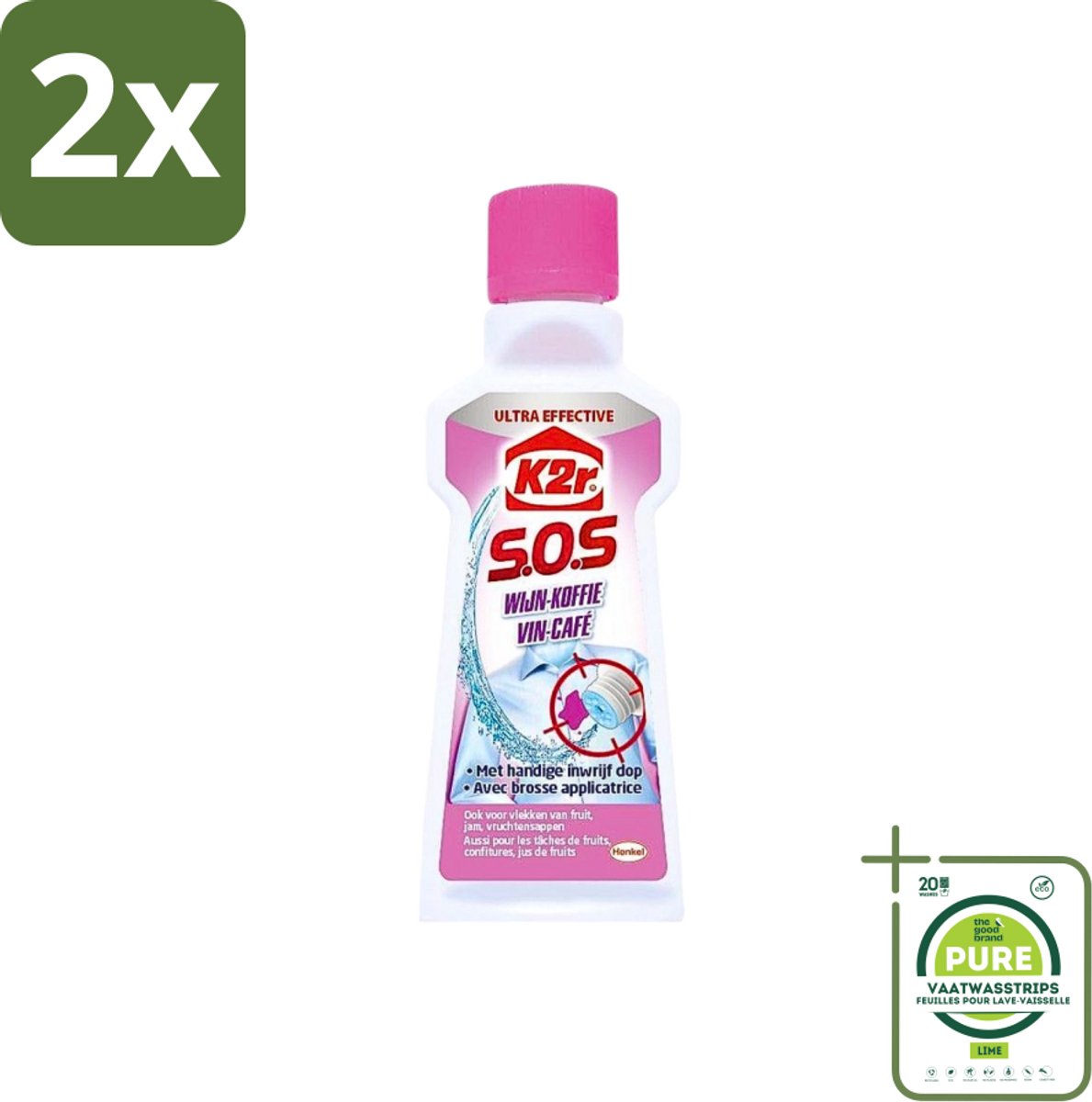 K2R - SOS Vlekverwijderaar - Wijn & Koffie - 50ml - Voordeelverpakking - 2 stuks - Vlekkenverwijderaar - Wijnvlekken