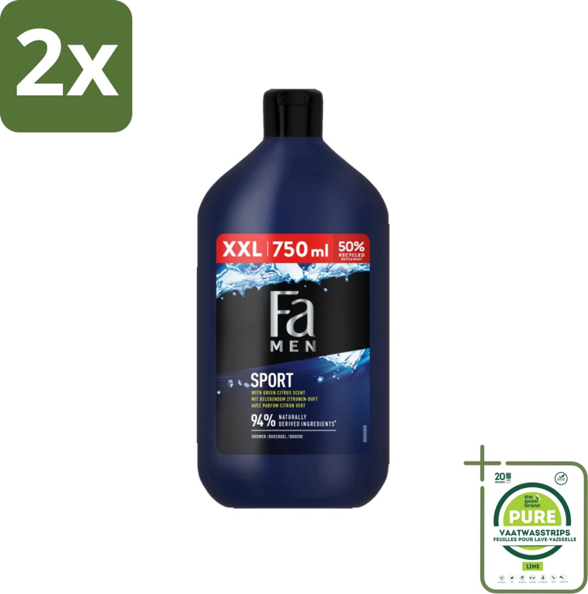 Fa Men - Sport - Douchegel - Groene Citrus - 750 ml - Voordeelverpakking - 2 stuks - Douchegel - Mannen