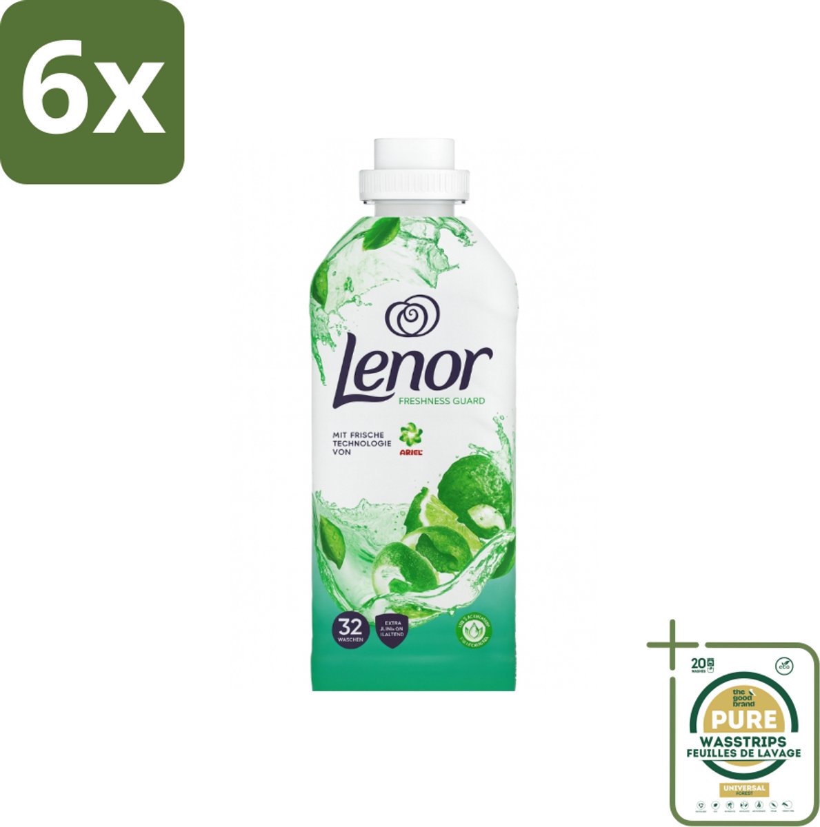 Lenor – Wasverzachter – Freshness Guard – 32 Wasbeurten – 800 ml - Voordeelverpakking - 6 stuks - Geur - Geurprofiel