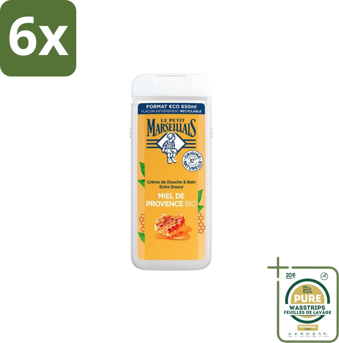 Le Petit Marseillais – Douche & Bad – Honing – 650 ml - Voordeelverpakking - 6 stuks - Huid verzorging - Schuim