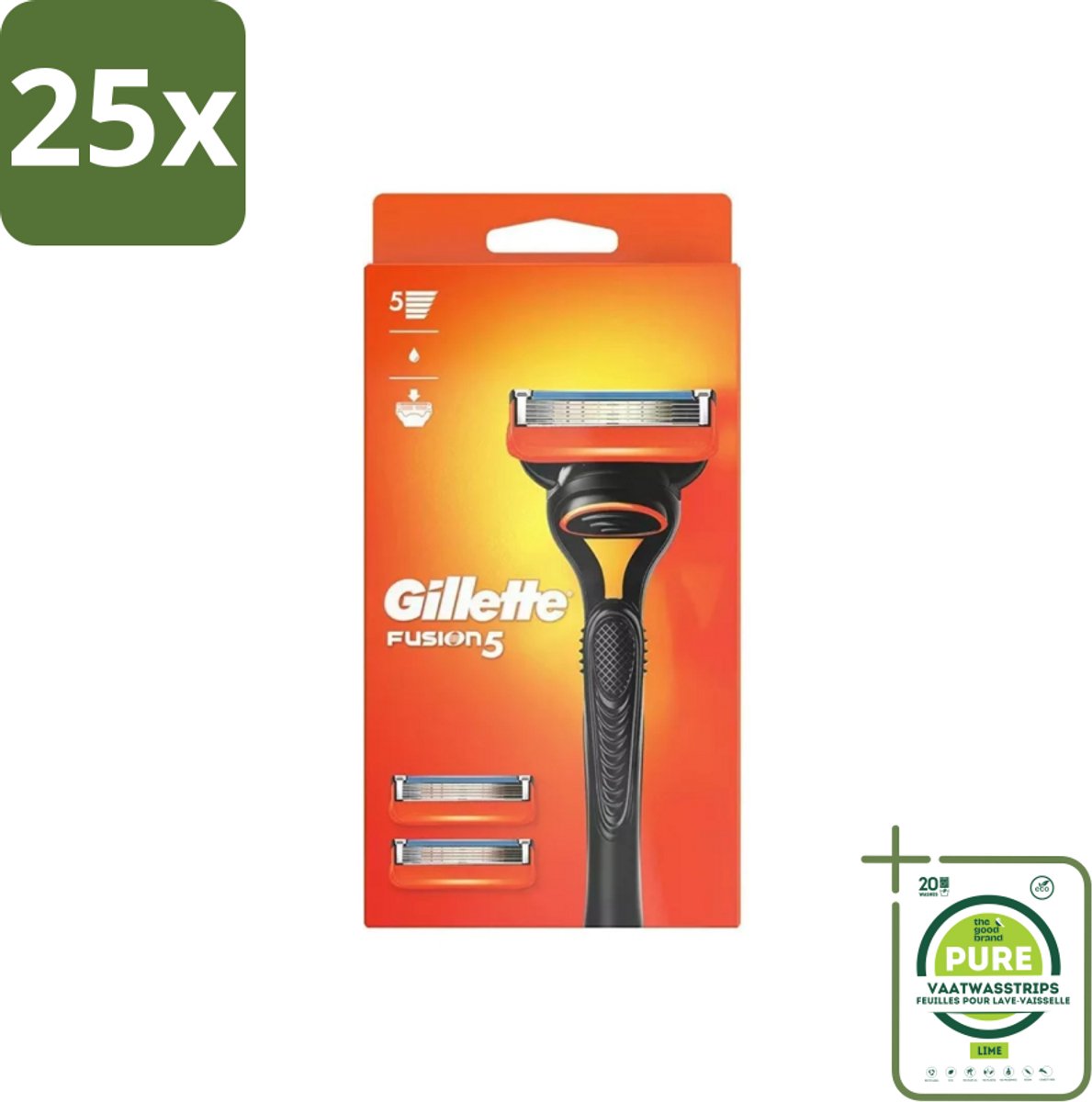 25 x Gillette - Fusion 5 - Scheermesje - Ergonomisch ontwerp - 2 Extra Navulmesjes - Grootverpakking - Scheerapparaat - Gillette Fusion5 - Scheermesjes - Gladgeschoren - Scheerbeurt