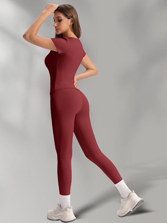 Currero Pilates Pak Dames - Yoga - Buttshaper - Gym - Fitness - Butt Lift - Bil Vergrotend - Heup Liftend - Yogakleding - Rood S — afbeelding 3