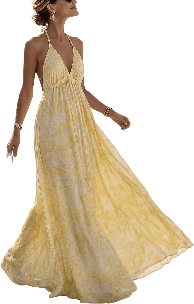 Currero Open Rug Jurk Backless Body Jurk Shirt Jurken Open Back Dress Citroen Geel