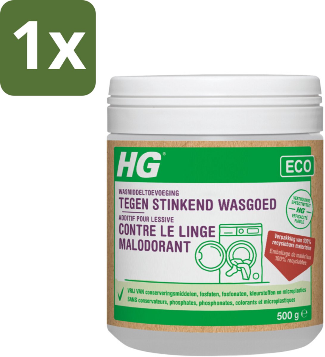 1 x HG Eco Wasmiddeltoevoeging tegen Stinkend Wasgoed 500 gr - Wasmiddel - Stankmoleculen - Wasgoed - Wasmiddeltoevoeging - Stinkend Wasgoed