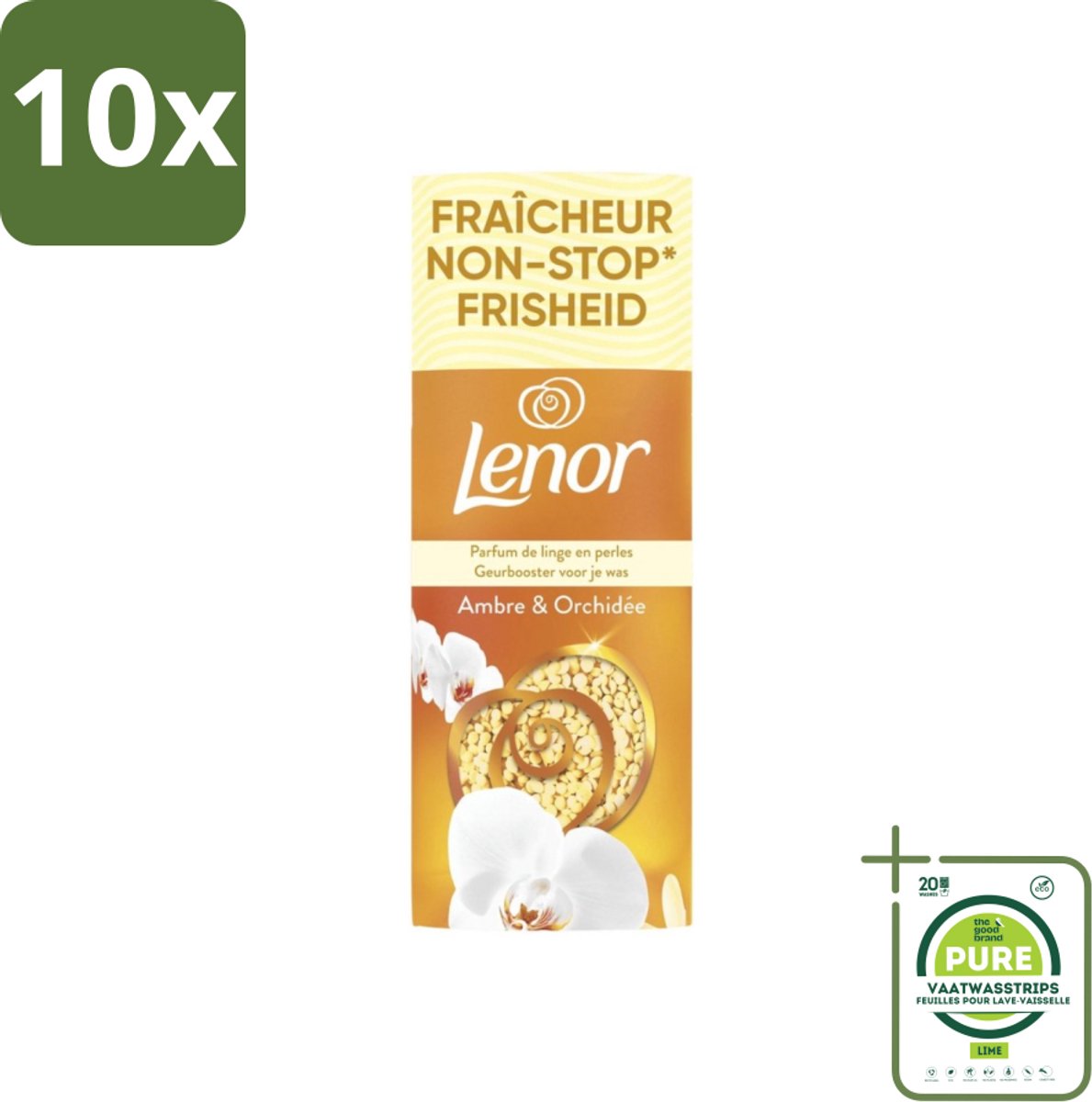 10 x Lenor – Geurbooster – Amber & Orchidee – 12 Wasbeurten – 155 g - Grootverpakking - Geurparels - Wasgeur - Luxegeur - Orchidee - Vanille
