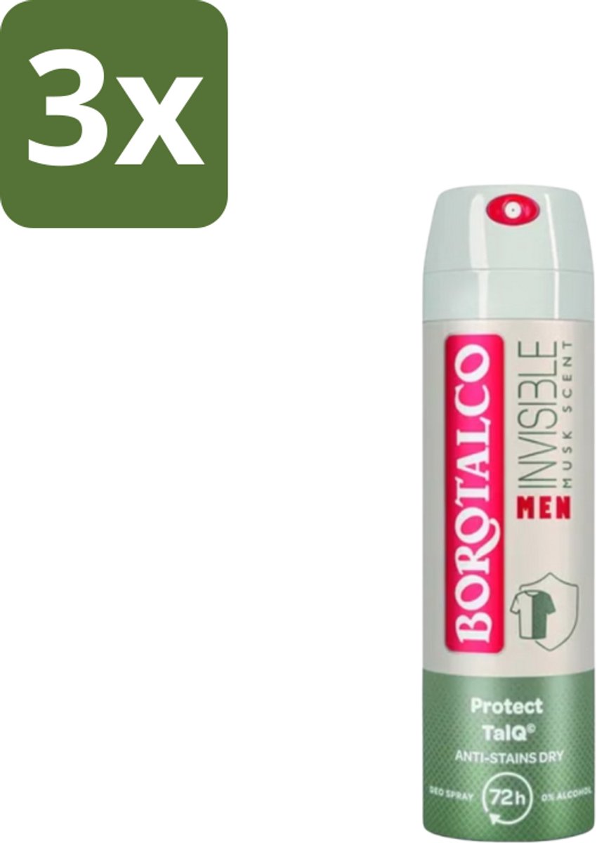 3 x Borotalco – Deodorant Spray – Men Musk Geur – 150 ml - Deodorant Spray - Mannelijke Geur - Musk - Zweetvermindering - Frisse Geur