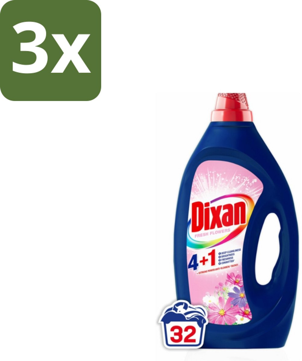 3 x Dixan – Vloeibaar Wasmiddel – Color Fresh Flowers – 1440 ml - Kleurbehoud - Vlekkenverwijdering - Frisse Geur - Wasmiddel - Wasbeurt