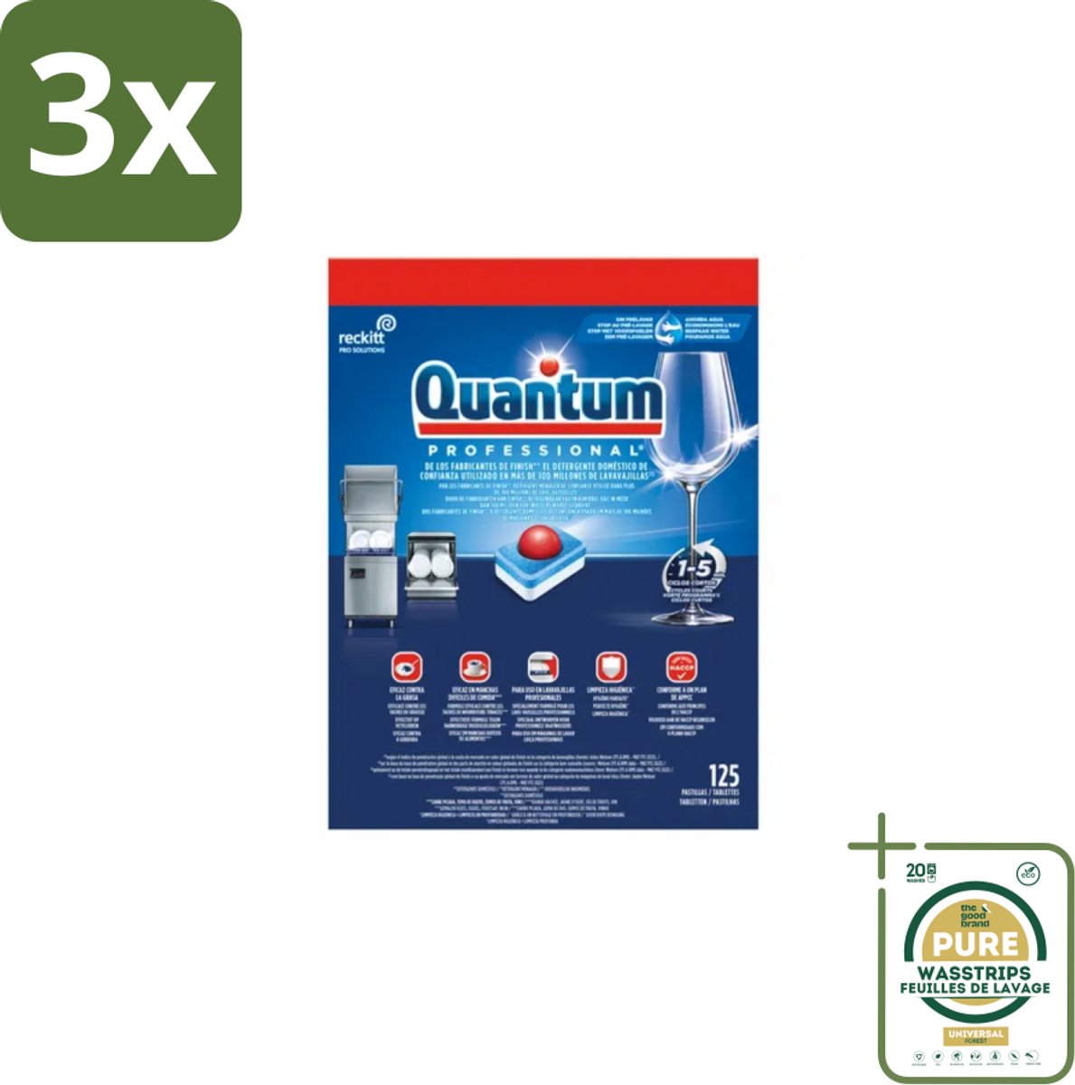 3 x Finish – Vaatwastabletten – Quantum Pro All-in-One – 125 Capsules - Grootverpakking - Vaatwastabletten - Professionele Vaatwasser - Korte Wascycli - Reinigingskracht - Hygiëne