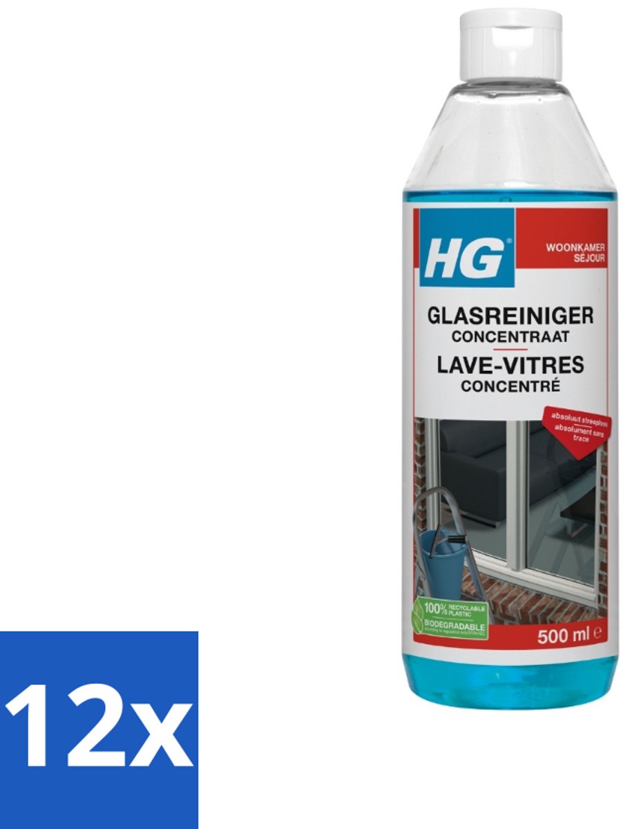12 x HG Glasreiniger Concentraat 500 ml - Glasreiniger - Ramen Schoonmaken - Streeploos - HG Glasreiniger - Concentraat