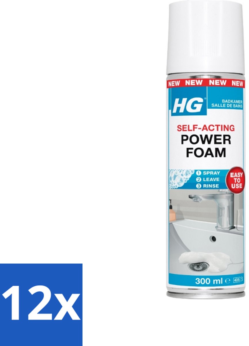 12 x HG - Badkamer - Badkamerreiniger - Power Foam Badkamer - Zelf-Activerend - 300 ml - Badkamerreiniger - Badkamerschoonmaak - Kalkverwijderaar - Zeepresten - Vuil