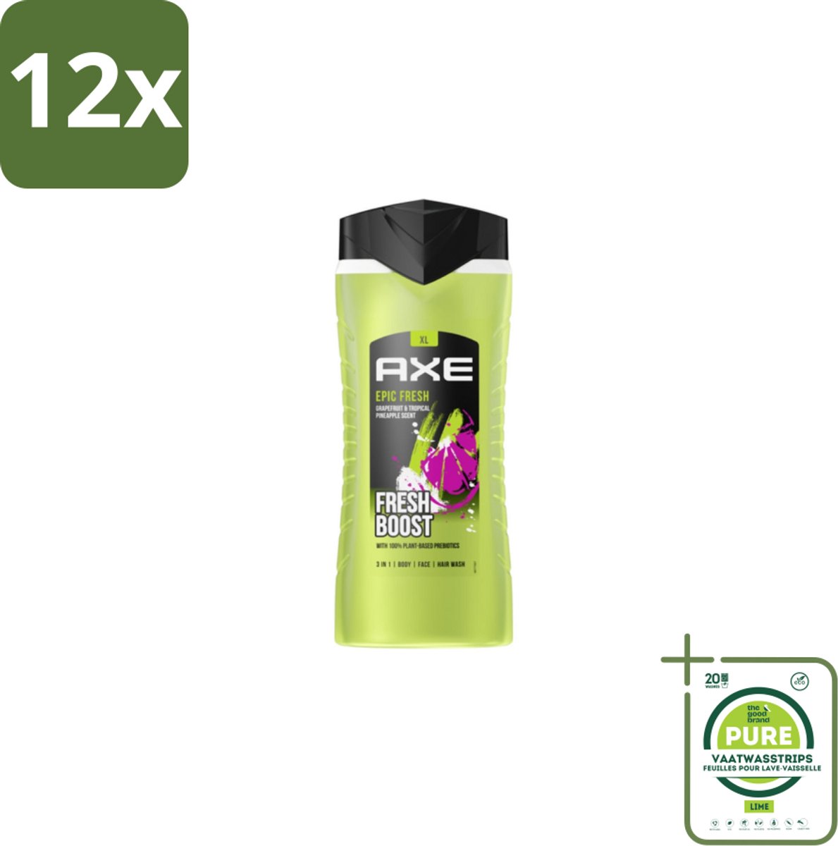 AXE – Douchegel – Epic Fresh Fresh Boost 3-in-1 – 400 ml - Voordeelverpakking - 12 stuks - Douchegel - Frisheid