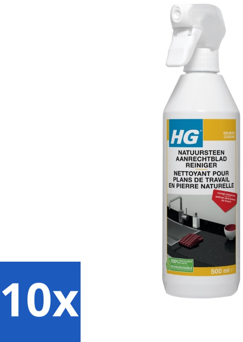 10 x HG Natuurstenen Aanrechtbladreiniger 500 ml - Natuursteen Aanrechtblad Reinigen - Natuursteen Reinigen - Graniet Reinigen - Marmer Reinigen - Hardsteen Reinigen