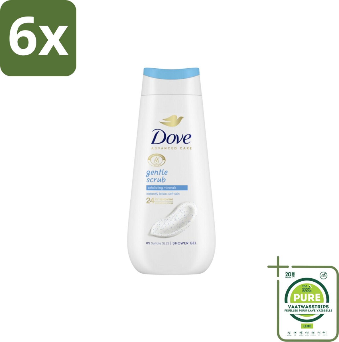 Dove – Douchegel – Advanced Care Gentle Scrub – 225 ml - Voordeelverpakking - 6 stuks - Douchegel - Exfoliatie
