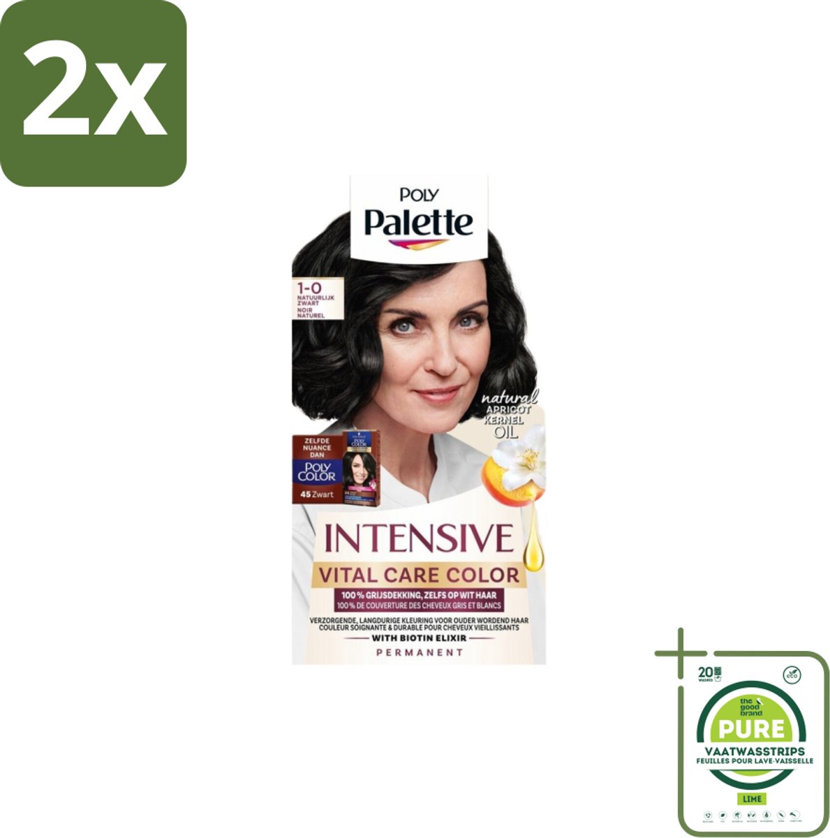 Poly Palette – Haarverf – 1-0 Natuurlijk Zwart – 115 ml - Voordeelverpakking - 2 stuks - Haarkleur - Grijsdekking