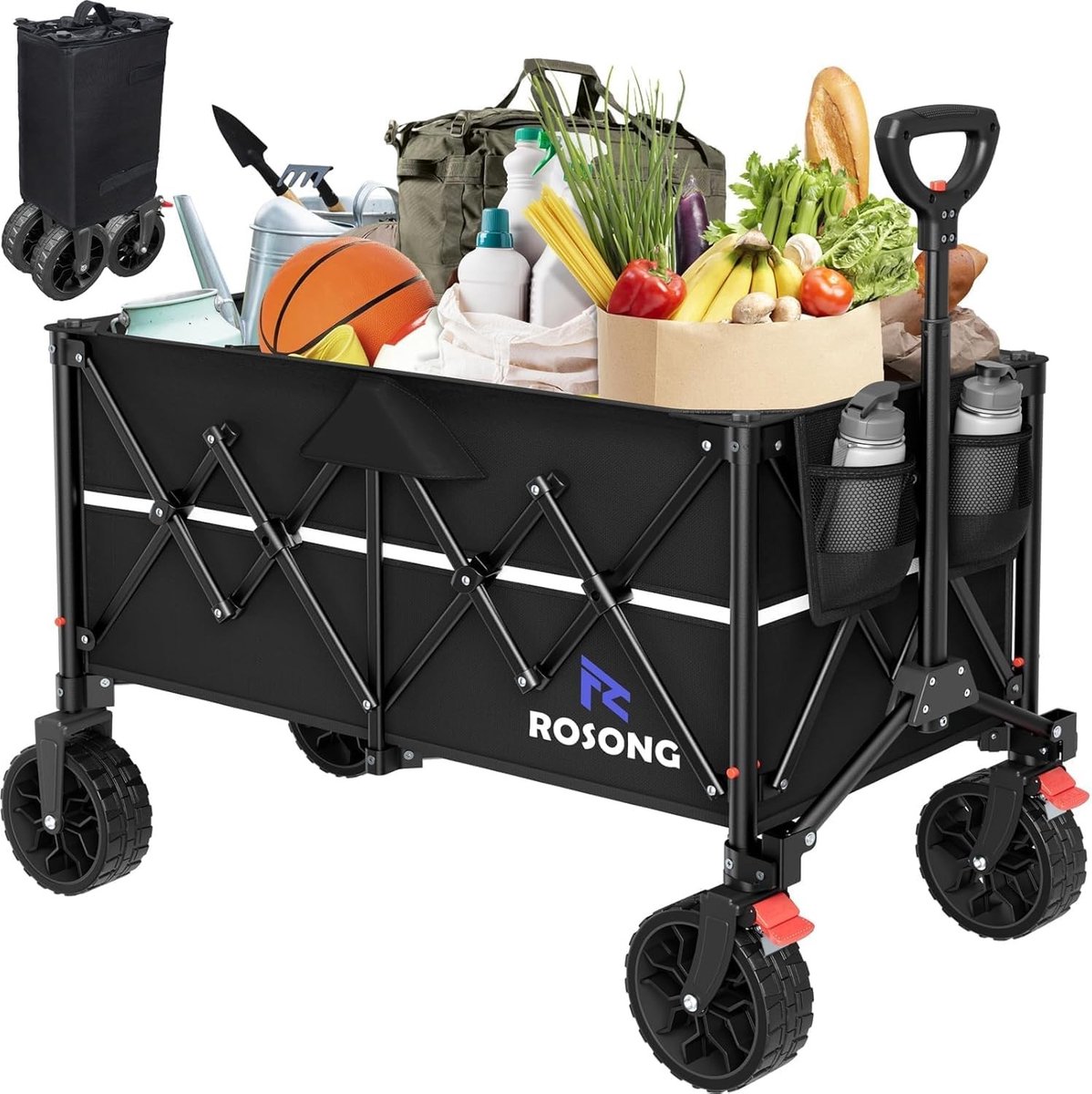 Vouwbare Handkar met Remmen en Grote Wielen - Ideaal voor Camping, Strand, Tuin en Winkelen - 150L Transportoplossing