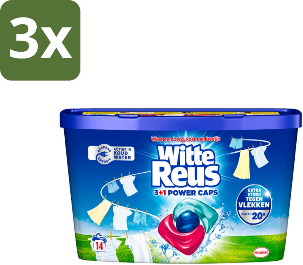 3 x Witte Reus - Wasmiddel - Power Caps 3+1 - 14 Capsules - Wasmiddel - Power Caps - Witmakers - Reuzenwaskracht - Fris Wasgoed