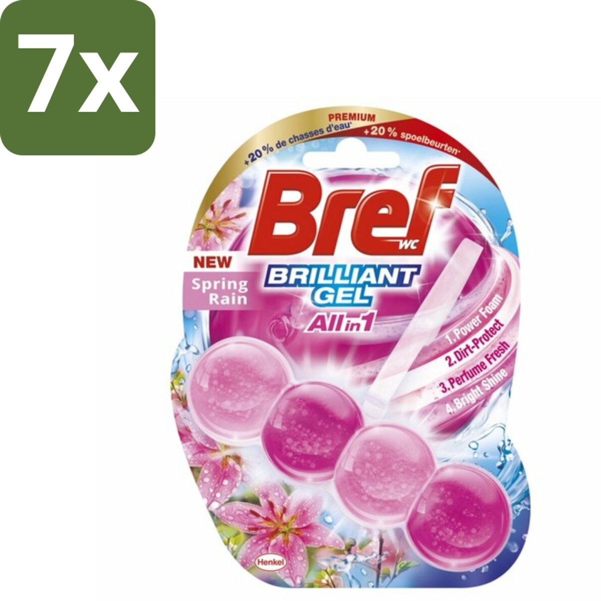 7 x Bref - Toiletblok - Brilliant Gel - Spring Rain - 42g - Toiletblok - Toilet Reinigen - Toilet Reinigingsgel - Toilet Glans - Toilet Frisheid