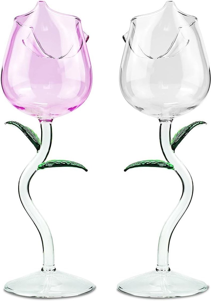 Elegante Rozenvormige Wijnglazen - Set van 2, Perfect voor Rode Wijn, Cocktails en Feestjes, Ideaal als Cadeau voor Bruiloften en Diner