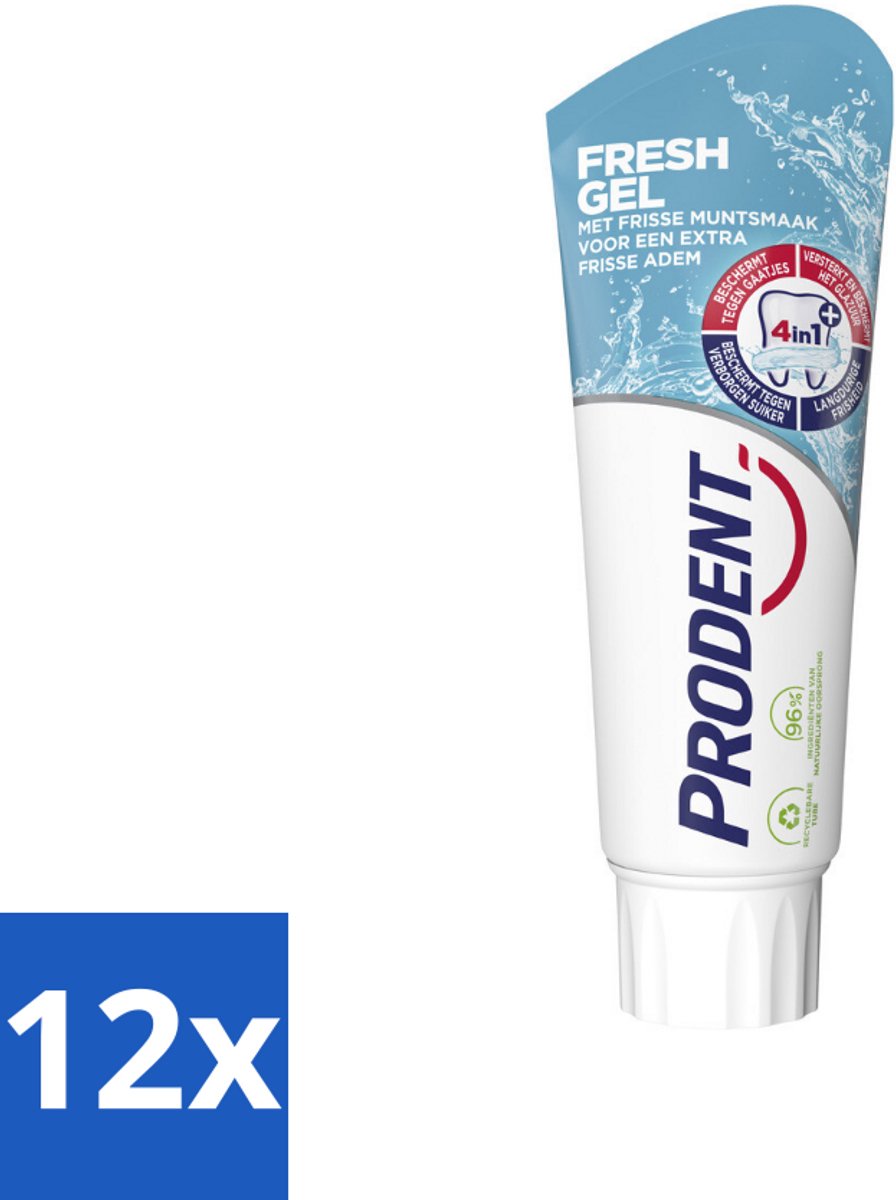 12 x Prodent – Tandpasta – Fresh Gel – 75 ml - Frisse Mond - Anti-cariës - Tandplak - Tanderosie - Glazuur Bescherming