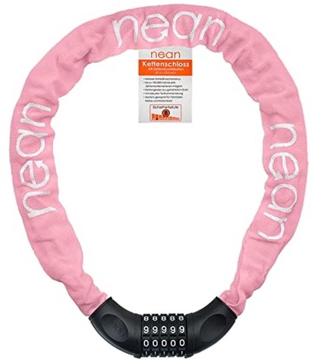Fietsslot met Cijfercode en Ketting - 6mm x 900mm, Roze