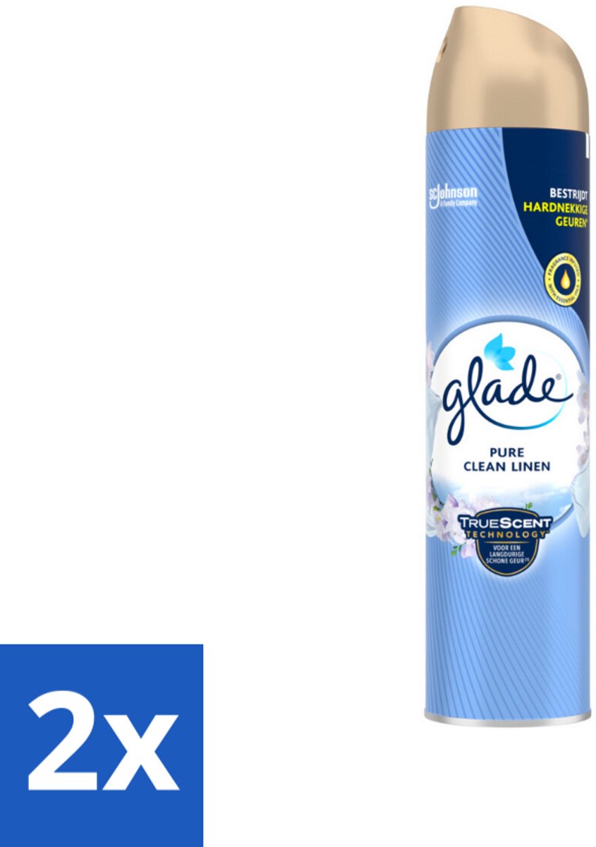 2 x Glade – Luchtverfrisser Spray – Pure Clean Linen – 300 ml - Luchtverfrisser Linnen Geur - Frisse Luchtverfrisser Spray - Luchtverfrisser Tegen Geurtjes - Luchtverfrisser Met Essentiële Oliën