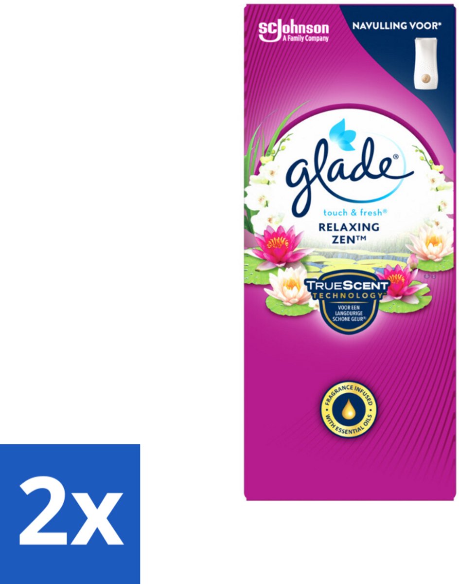 2 x Glade – Touch & Fresh Navulling – Relaxing Zen – 10 ml - Geurboost - Luchtverfrisser - Ontspannende Geur - Frisse Geur - Sandelhout
