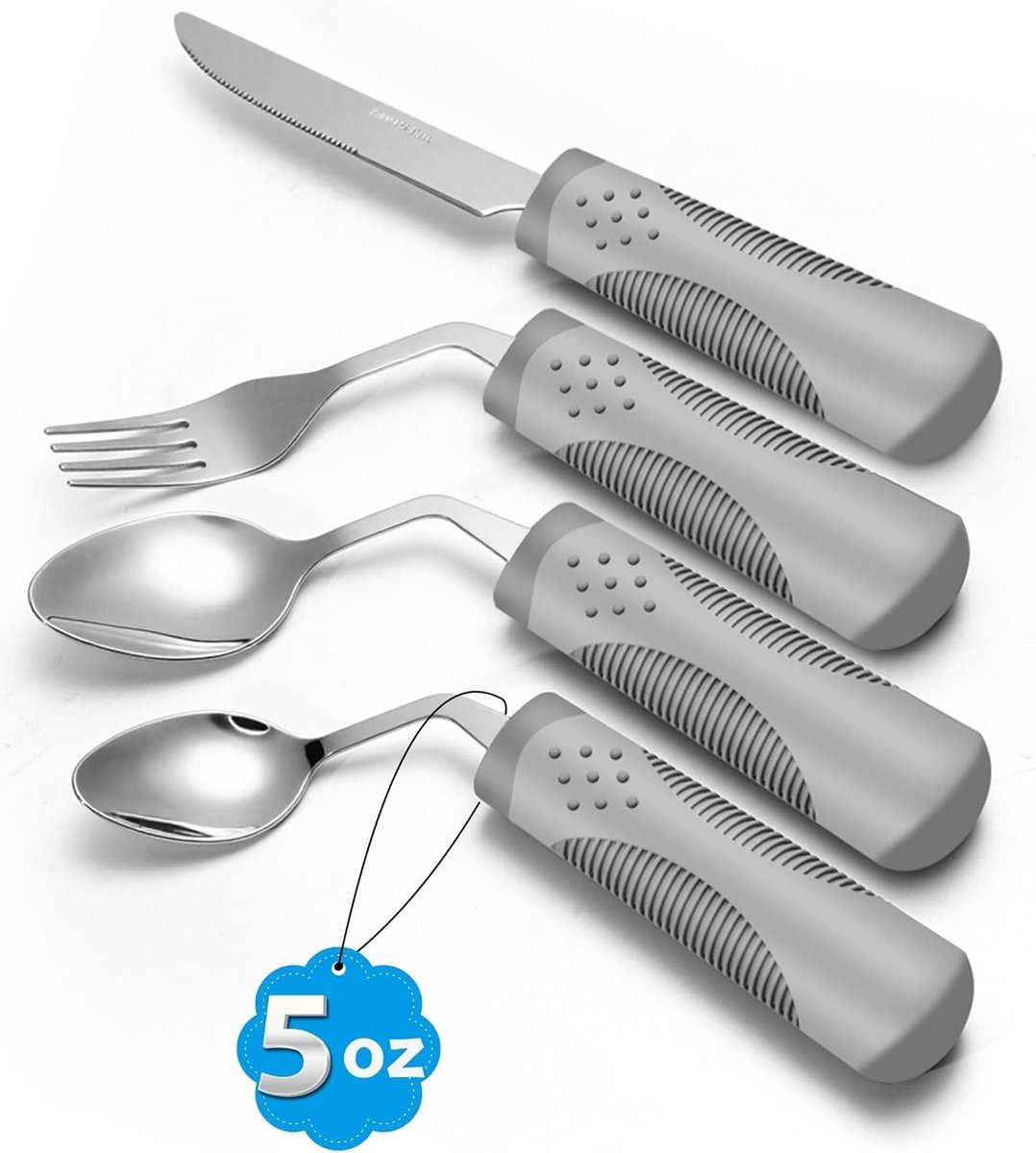 4-delige Keuken Set met Gewogen Bestek voor Parkinson, Artritis en Bejaarden - Comfortabel Eten met Handtrillingen en Verminderde Grip