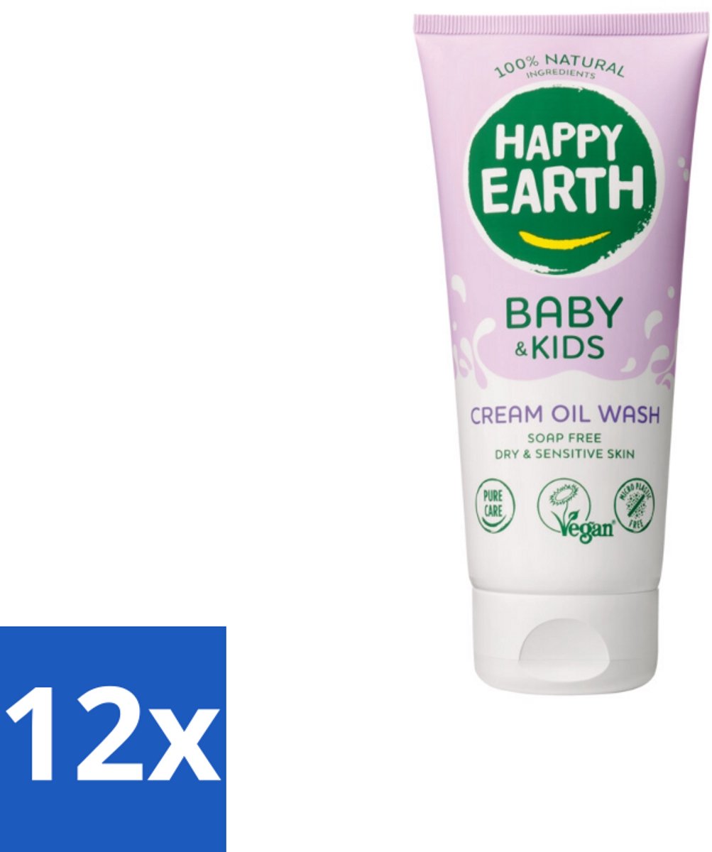 12 x Happy Earth – Cream Oil Wash – 100% Natuurlijk Baby & Kids – 200 ml - Babyolie - Gezichtsolie - Lichaamsoil - Natuurlijke Babyolie - Gezicht En Lichaam Verzorging