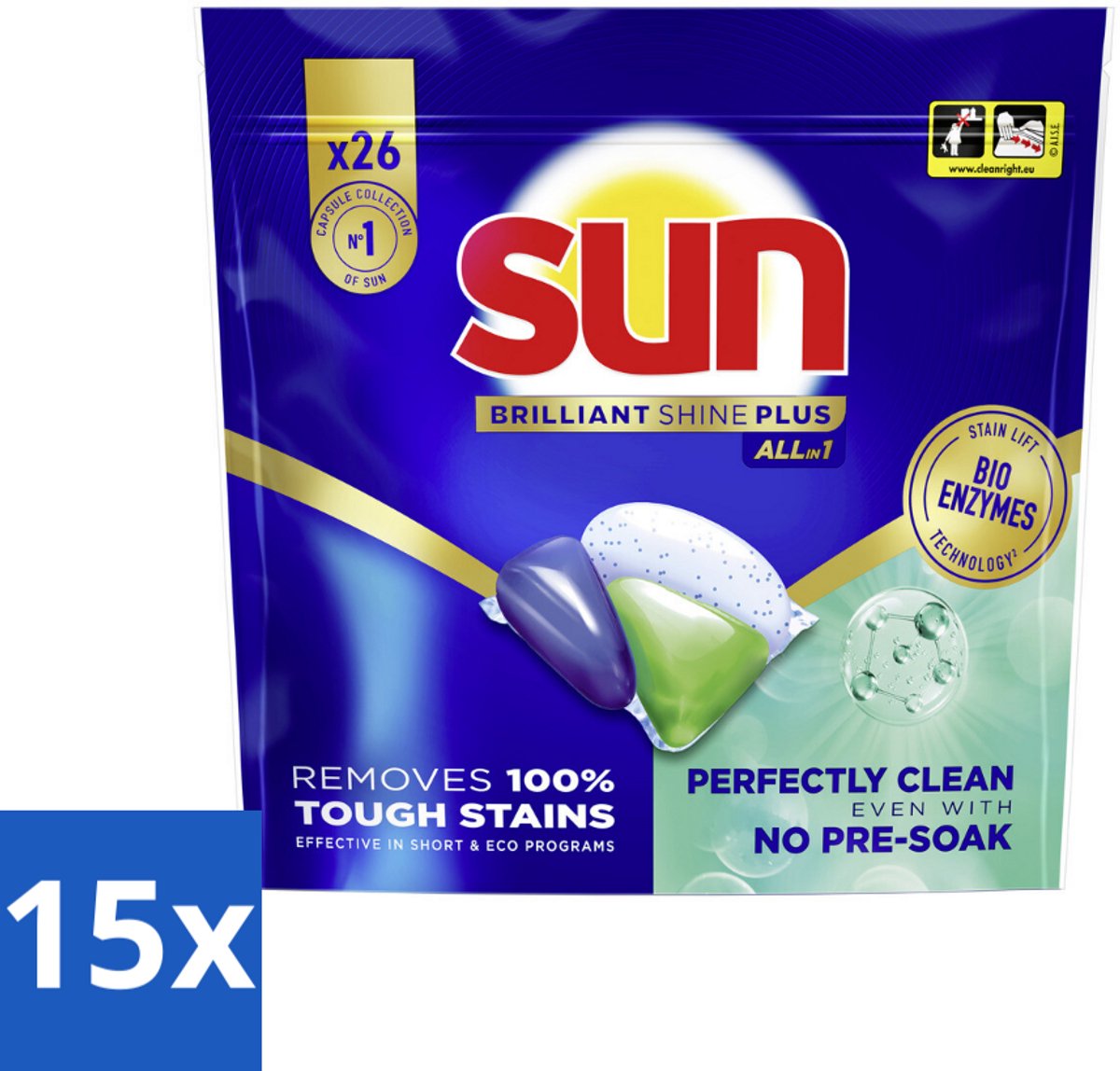 15 x Sun – Vaatwascapsules – Brilliant Shine+ All-in-1 - 26 capsules - Koffiezetapparaat