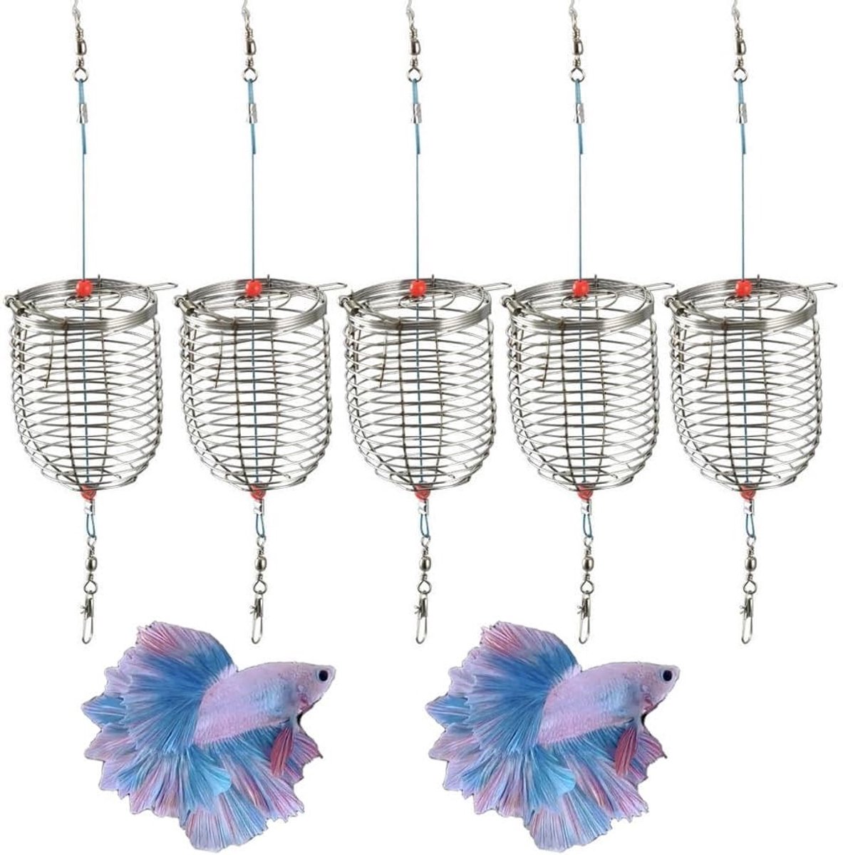 Vijftal Visvoer Mandjes Set, RVS Voeder Mand, Bait Cage voor Effectieve Visvangst, Ideaal voor Vijvers en Wateren, Duurzaam en Handig Visaccessoire