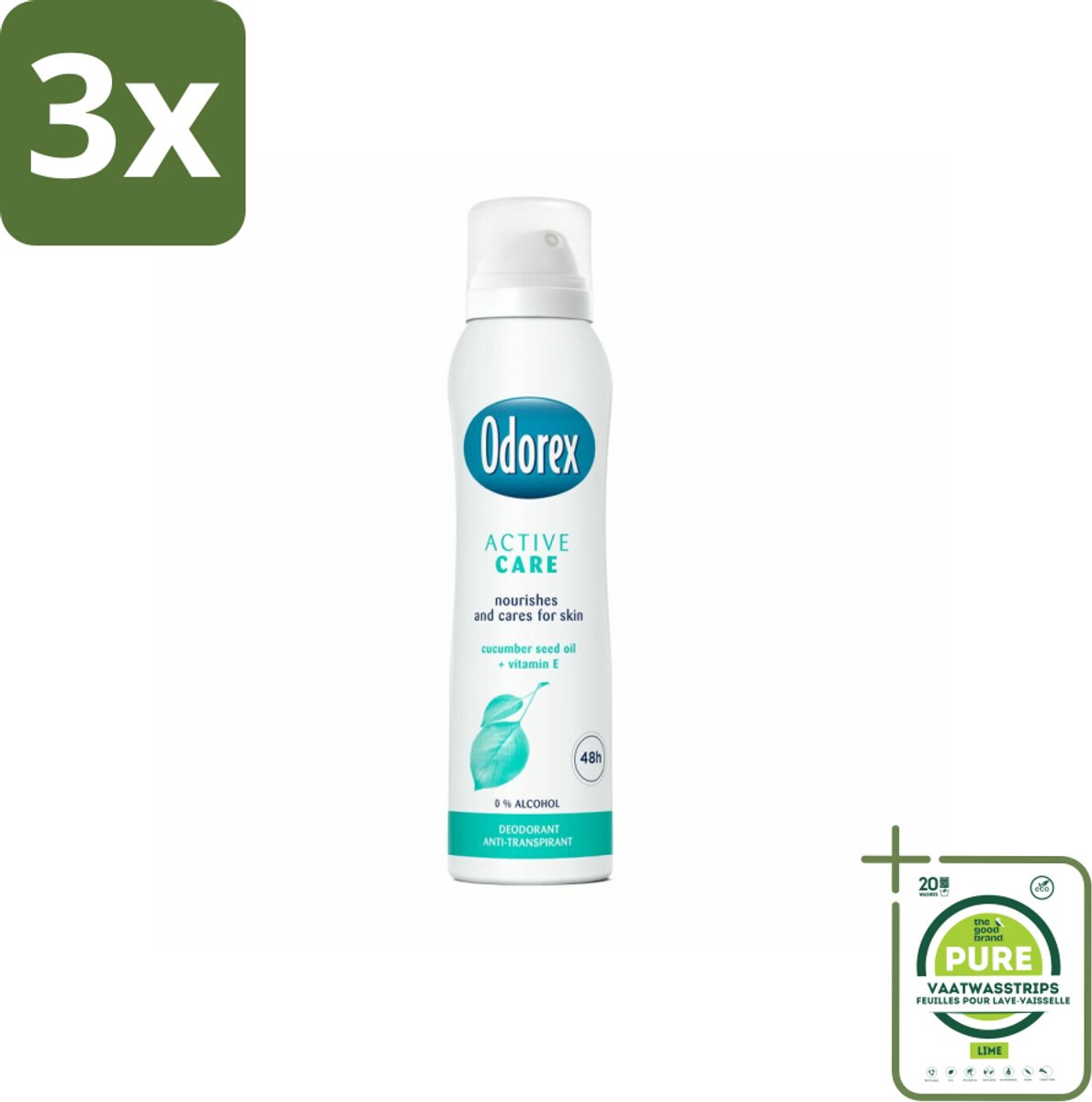 3 x Odorex Deodorant Spray Active Care 150 ml - Grootverpakking - Deospray - Actieve Bescherming - Zweet En Geur - Gevoelige Huid - Vitamine E