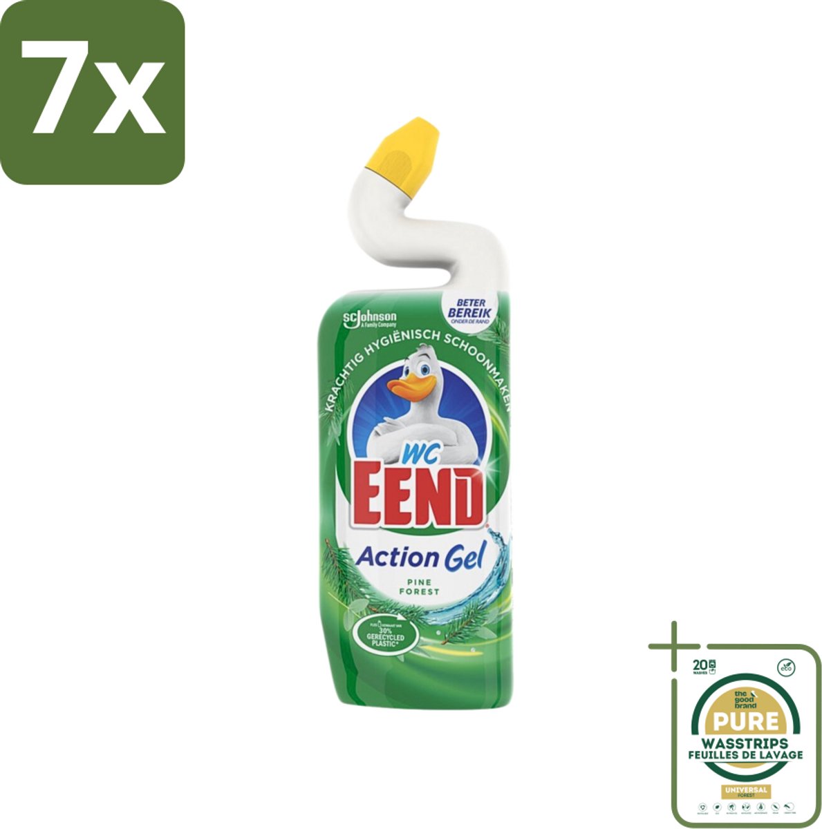 7 x WC Eend Toiletreiniger Action Gel Pine Forest 750 ml - Grootverpakking - Toiletreiniger - Reinigingsgel - Kalkverwijdering - Urinesteen - Fris Ruiken