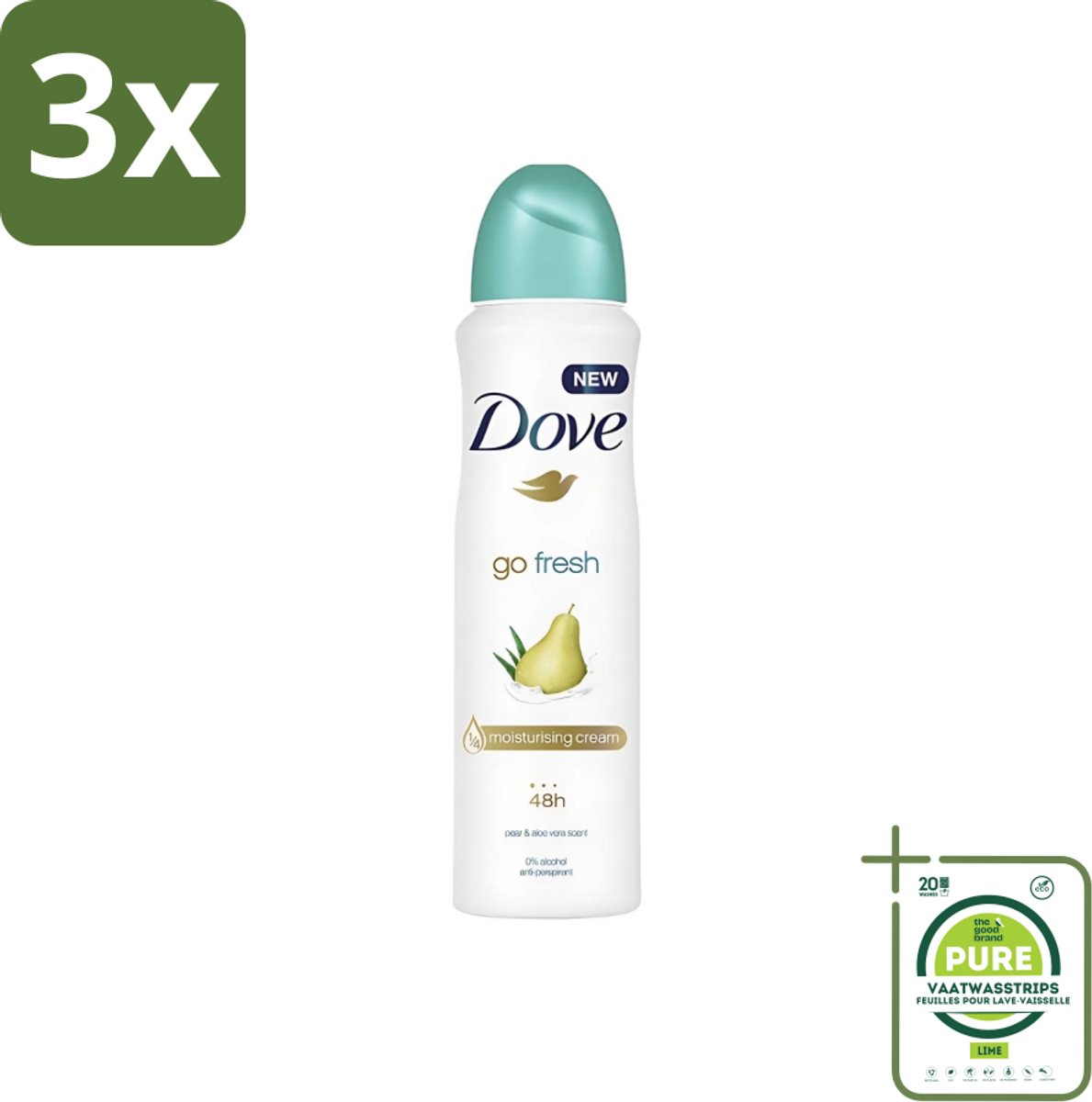 3 x Dove - Deodorant - Spray Go Fresh Pear & Aloe - Frisse en verzorgende geur - 250 ml - Grootverpakking - Dove Go Fresh Pear Aloe Vera - Deodorant Spray - Anti-transpirant - Fris Gevoel - Peer Geur