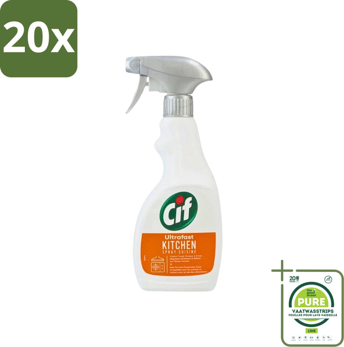 20 x Cif - Keuken Spray - Super Snel - Verwijdert Hardnekkig Vuil - 500ml - Grootverpakking - Keuken Schoonmaken - Vet Verwijderen - Keuken Vuil Verwijderen - Snel Schoonmaken - Voedselbereidingsoppervlakken