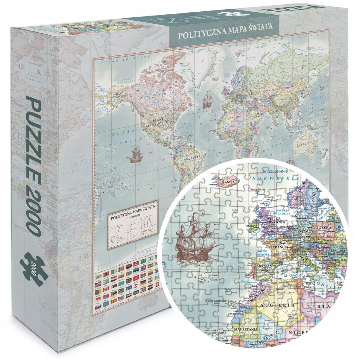 Logische Puzzel Wereldkaart 2000 Stukjes - Educatief en Creatief Speelgoed