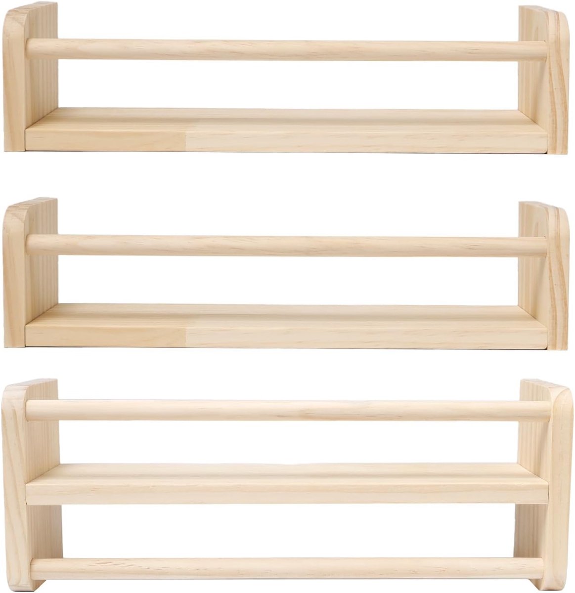 Ruimtebesparende Wandplank van Hout - 3-Delige Set van 40 cm voor Boeken en Decoratie