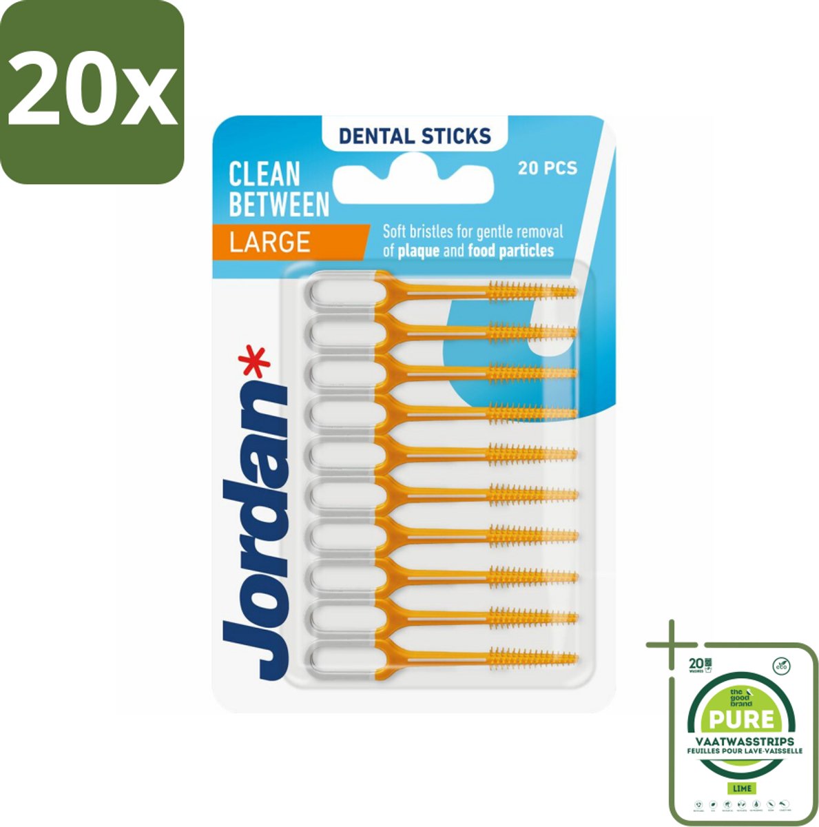20 x Jordan Sticks Clean Between Large 40 stuks per verpakking - Grootverpakking - Tandplak Verwijderen - Tandenstoker - Mondhygiëne - Tandvlees Stimuleren - Tanden Reinigen