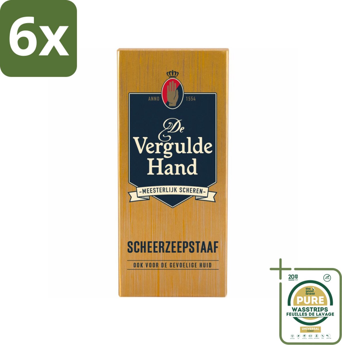 Vergulde Hand Scheerzeepstaaf 75 gr - Voordeelverpakking - 6 stuks - Gladder scheerresultaat - Baardharen rechtop staan