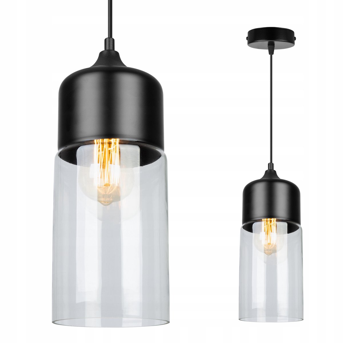 Stijlvolle Hanglamp met Glazen Kap, Zwart, E27