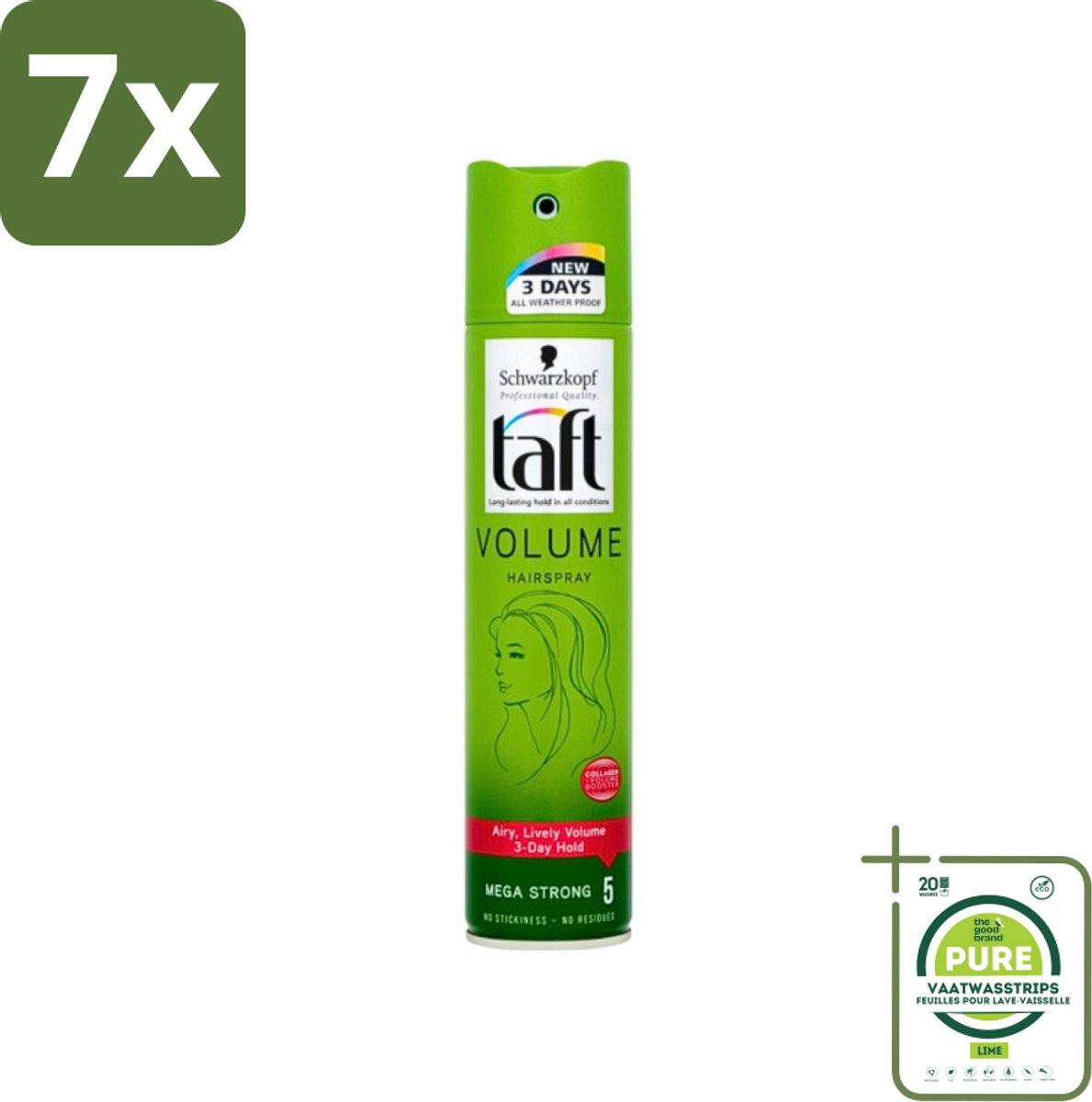 7 x Schwarzkopf - Taft - True Volume Haarspray - Mega Strong - Volumeboost & Fixatie - 250 ml - Grootverpakking - Haarspray - Volume - Fixatie - Fijn Haar - Vegan