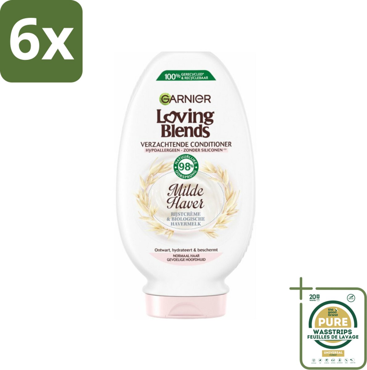 Garnier Loving Blends Milde Haver Conditioner 250 ml - Voordeelverpakking - 6 stuks - Hypoallergene conditioner - Rijstcrème conditioner
