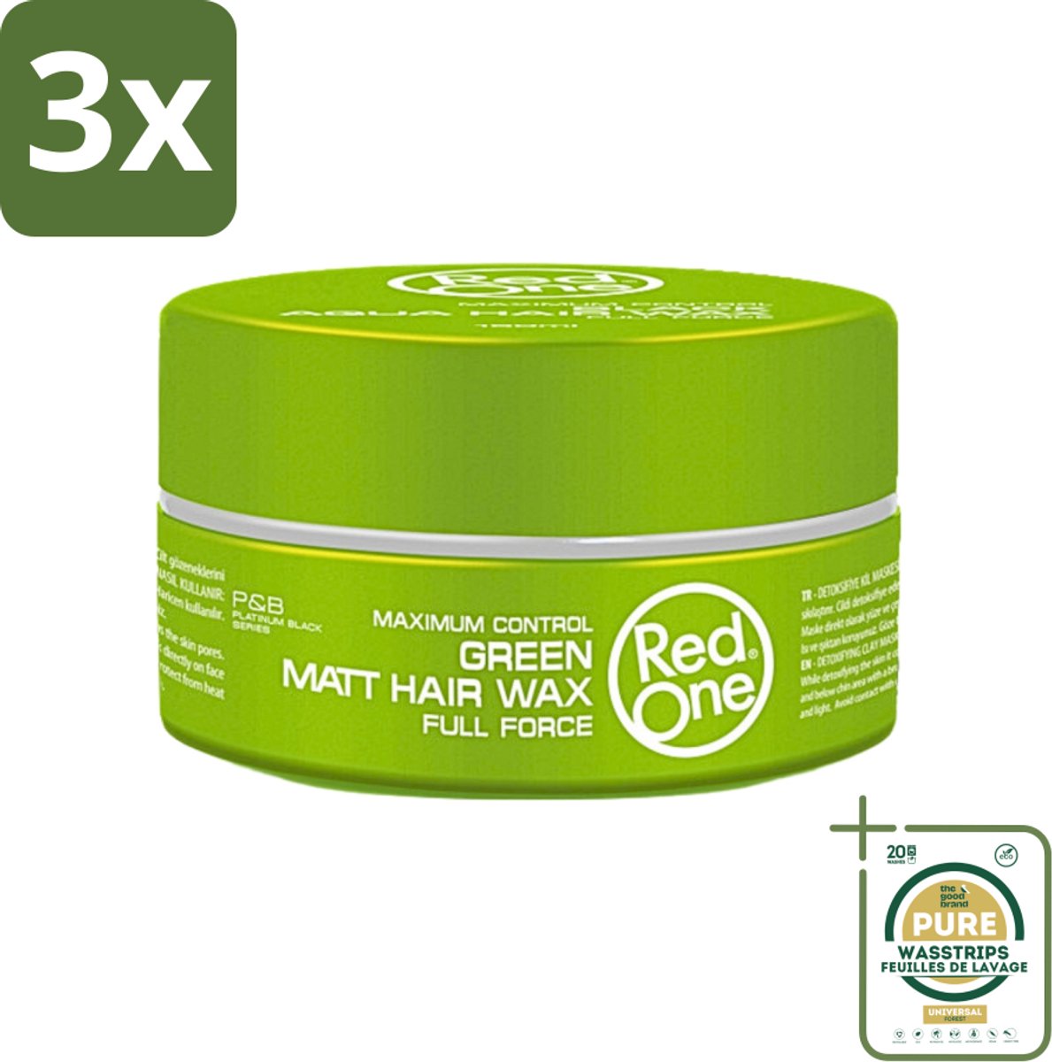 3 x Red One - Haarwax - Groen - Aqua Hair Gel Wax - Voor Stevige Styling & Verzorging - 150 ml - Grootverpakking - Haarwax - Haartypen - Styling - Haarverzorging - Hydraat