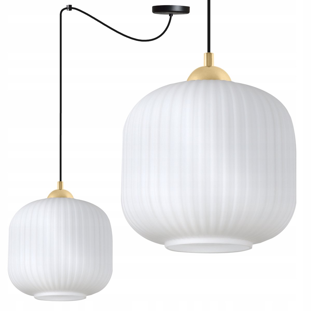 Merkloze Hanglamp met Glazen Kap, Zwart/Goud, E27 Fitting