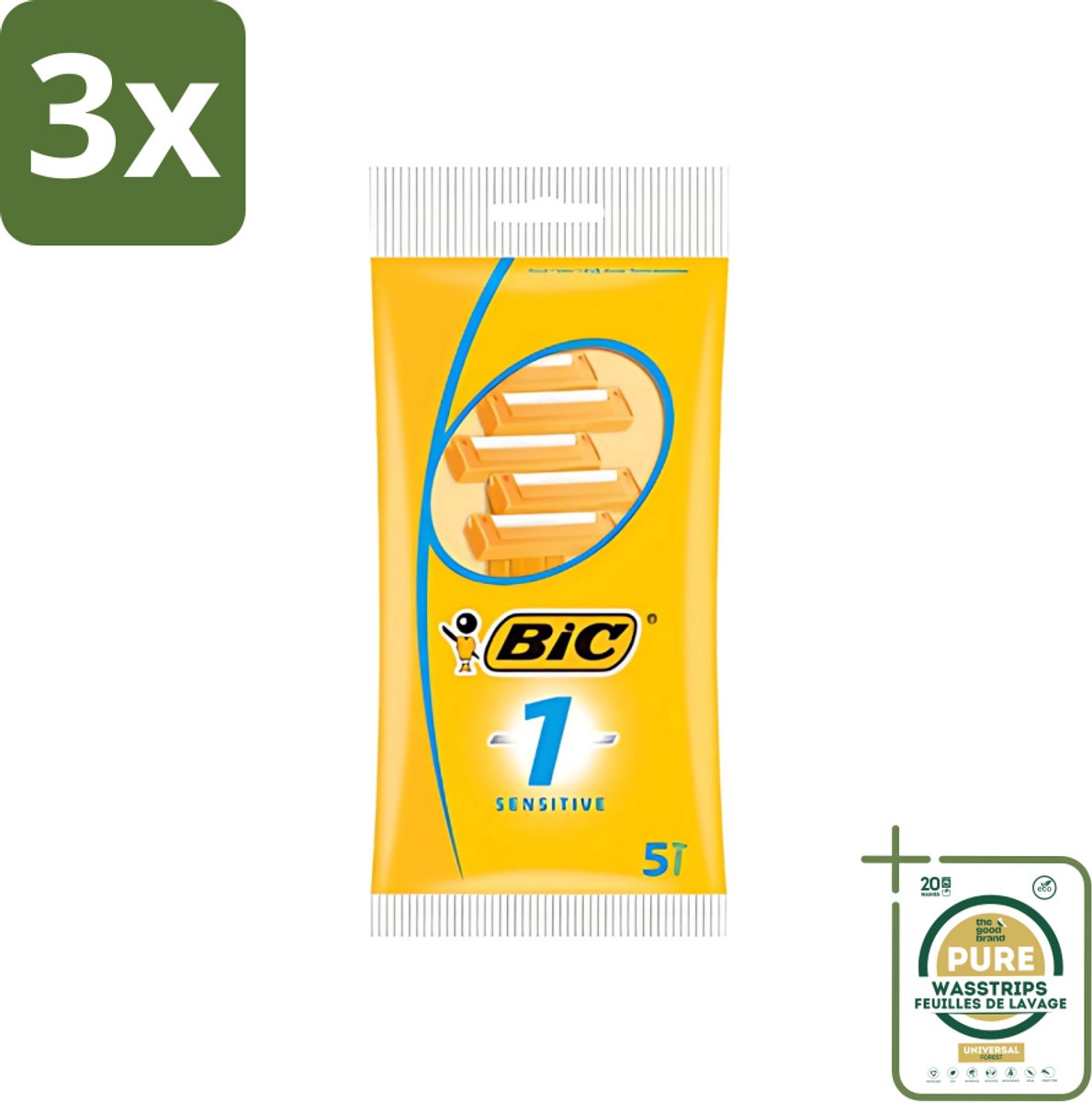 3 x Bic - Scheermesjes - Sensitive - Enkel Mesje - Wegwerpmesjes - 5 Scheermesjes - Grootverpakking - Scheermesje - Wegwerpscheermesje - Gevoelige Huid - Roestvrij Staal - Polymerische Bekleding