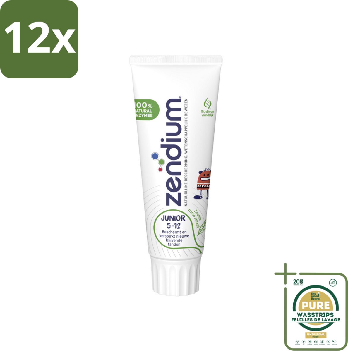 Zendium Tandpasta Junior 75 ml - Voordeelverpakking - 12 stuks - Volwassen tanden beschermen - Natuurlijke enzymen