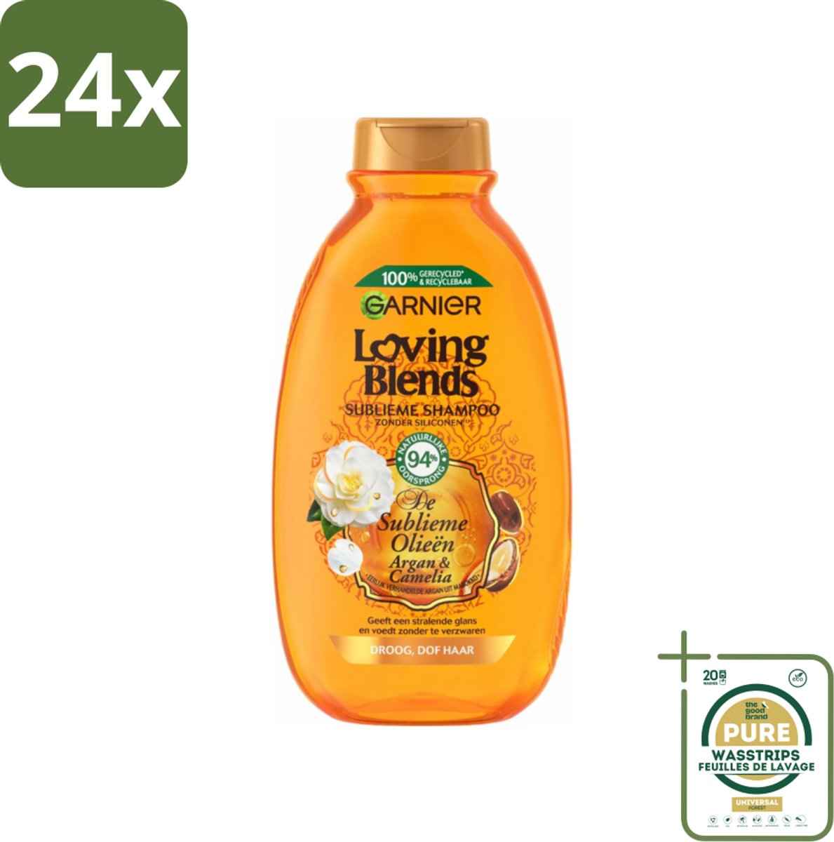 Garnier Loving Blends Argan- en Cameliaolie Shampoo 300 ml - Voordeelverpakking - 24 stuks - Haarvoeding - Haarherstel